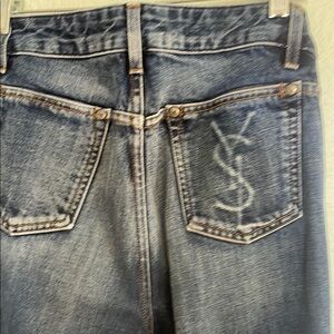 Yves Saint Laurent Blue Straight Leg Embossed Logo PocketJeans with Faded Indigo